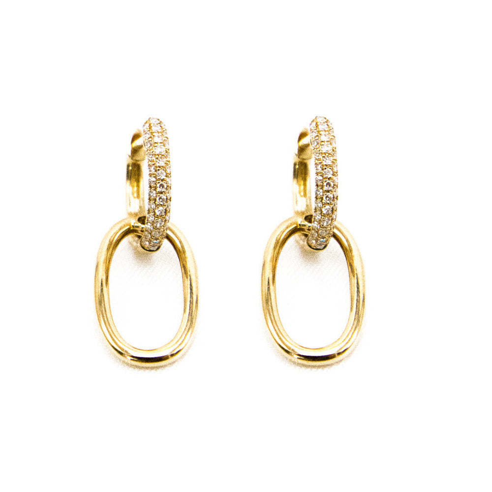 14k Yellow Gold and Diamond Double Pave Chain Link Earring