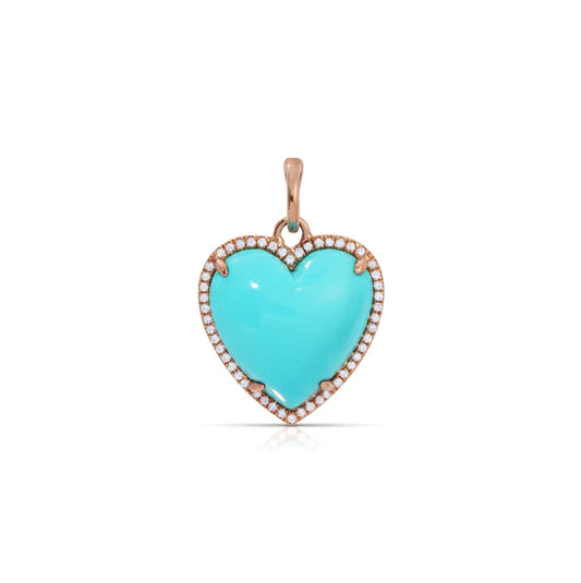 14K Rose Gold Diamond Pave and Turquoise Detachable Heart Charm Heart Pendant