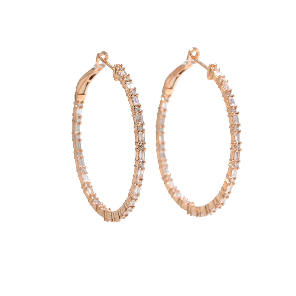 14k Rose Gold Diamond Baguette Hoops