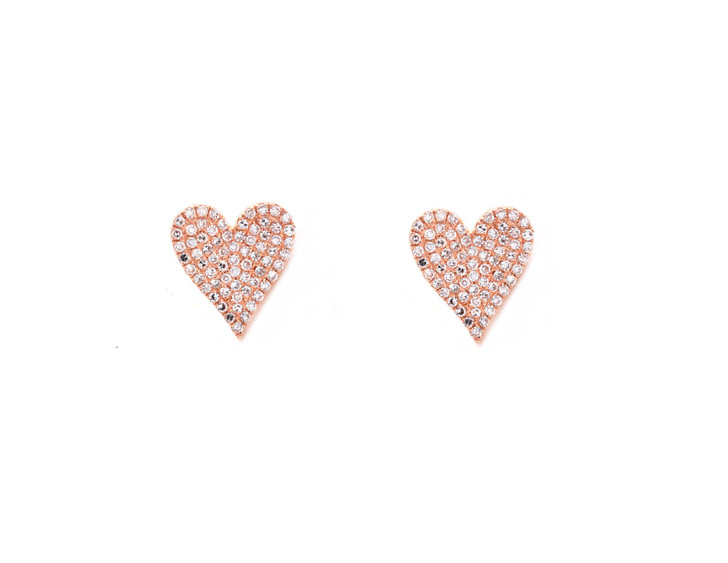 14k Rose Gold Diamond Pave Heart Studs