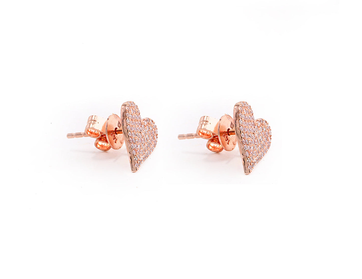 14k Rose Gold Diamond Pave Heart Studs