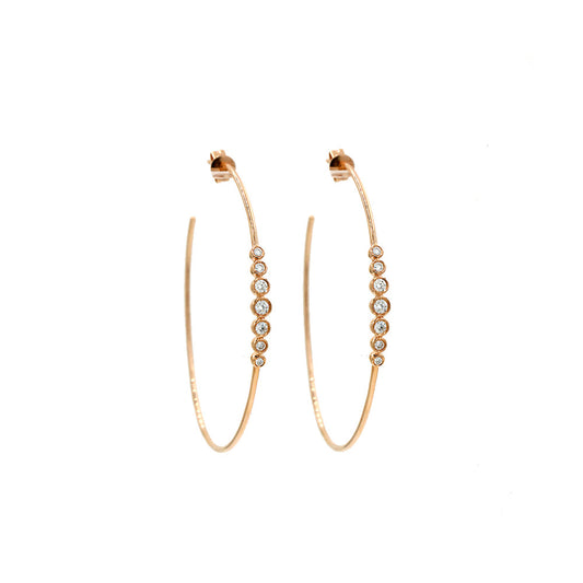 14k Rose Gold Seven Bezel Set Diamond Hoops