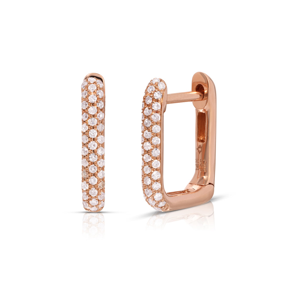 14K Rose Gold Mini Pave Diamond Square Huggies