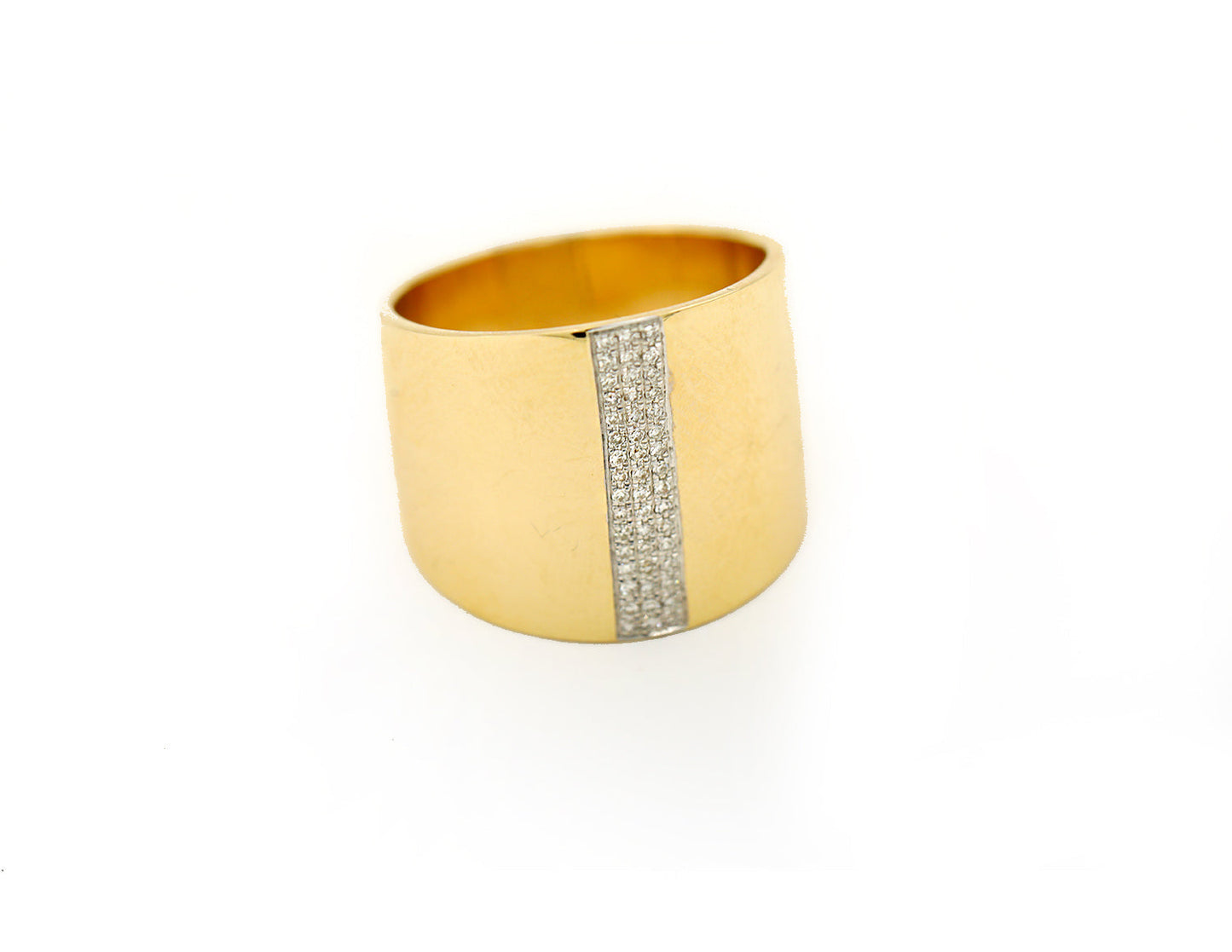 14k Yellow Gold and Diamond Pave Line Cigar Band