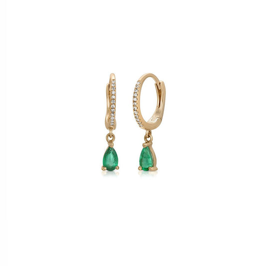 14K Yellow Gold Diamond Huggy with Emerald Drop