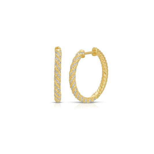 14K Yellow Gold Diamond Rope Hoops