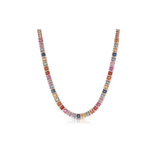 14K Rose Gold Multi Color Sapphire and Diamond Necklace