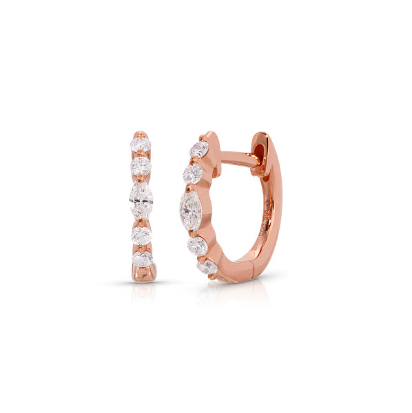 14K Rose Gold Mixed Diamond Shape Huggies