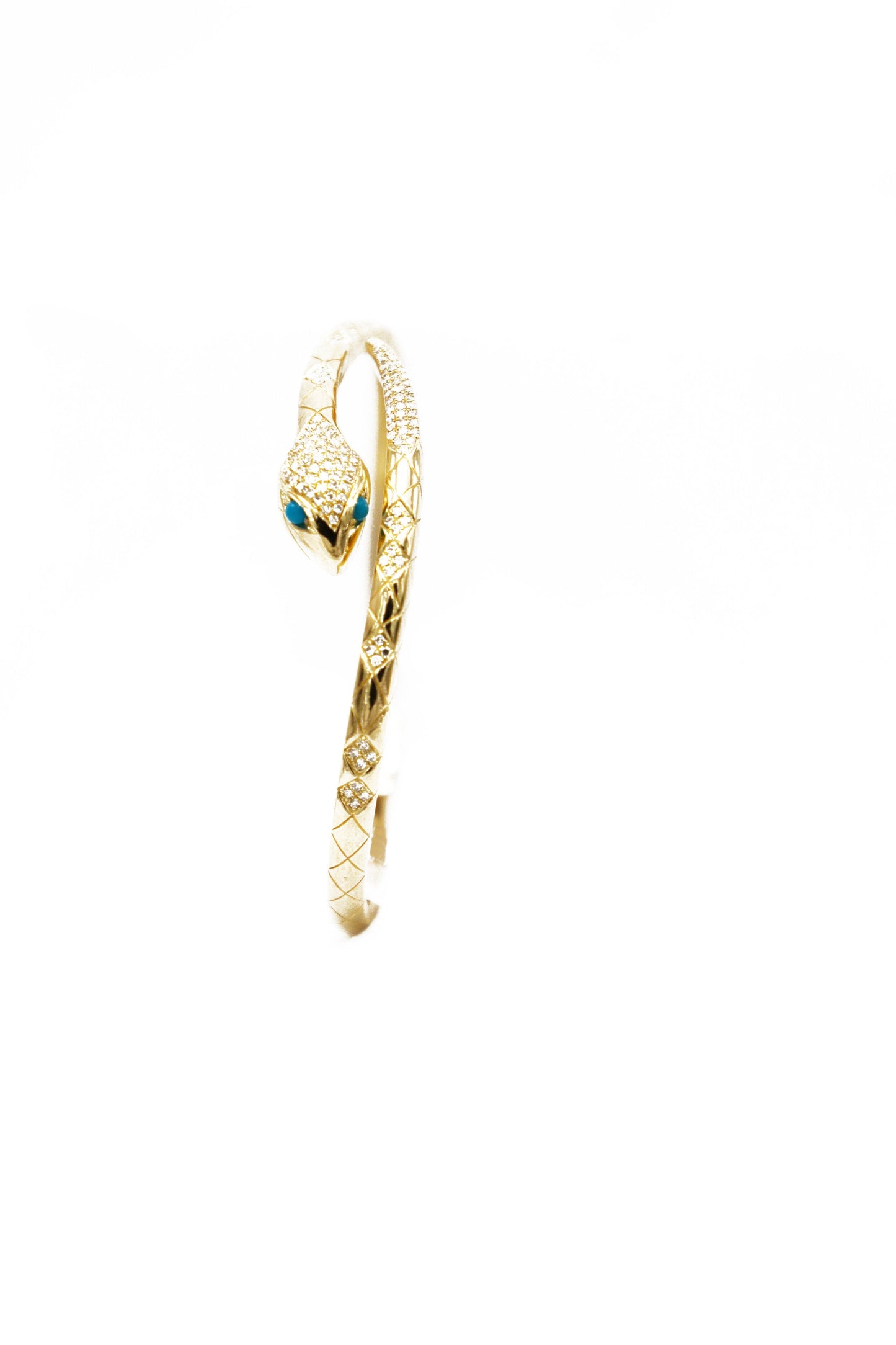 14k Yellow Gold, Diamond Pave and Turquoise Snake Bracelet