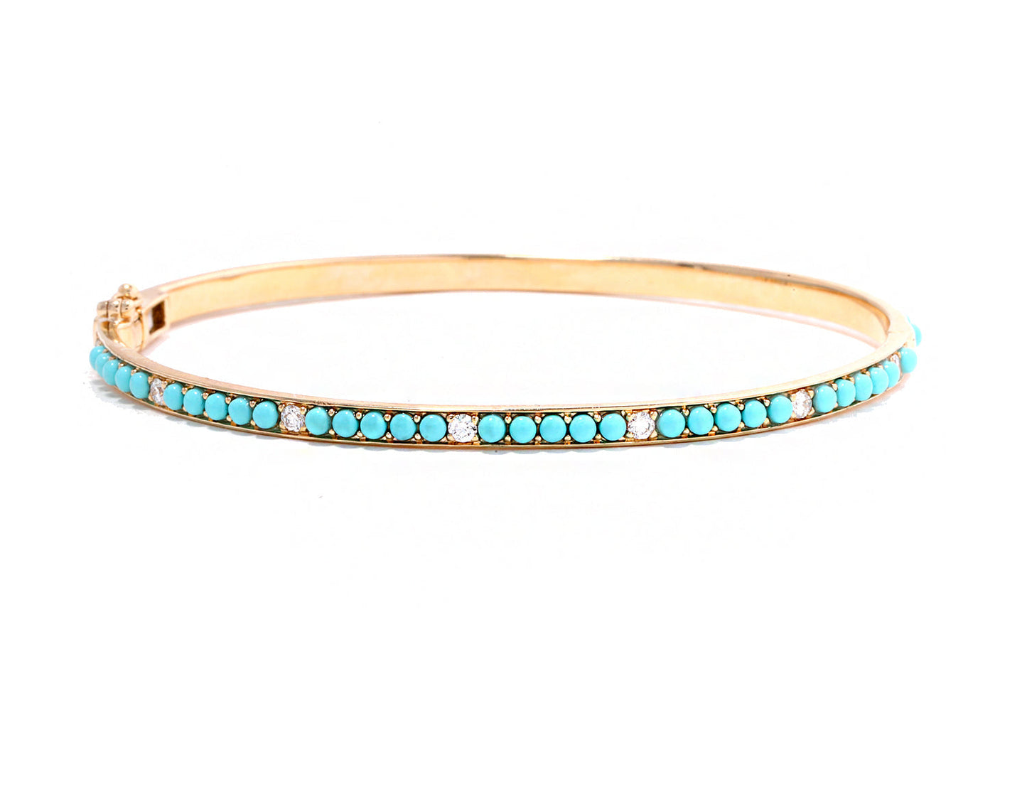14k Yellow Gold Diamond and Turquoise Bangle