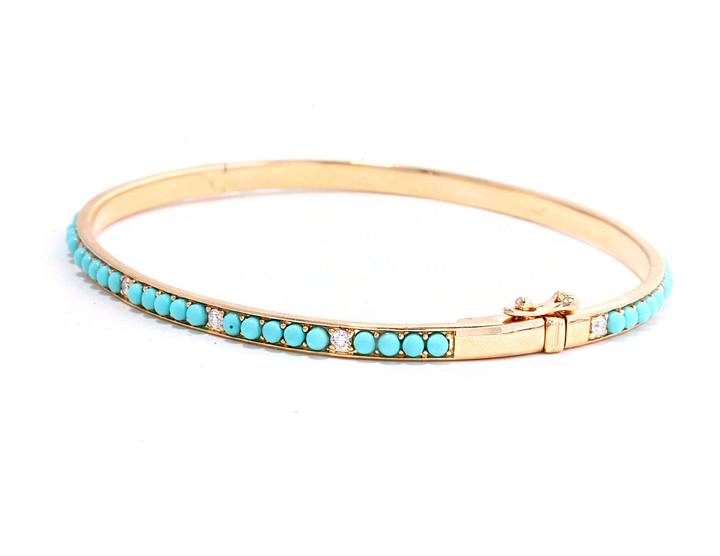 14k Yellow Gold Diamond and Turquoise Bangle