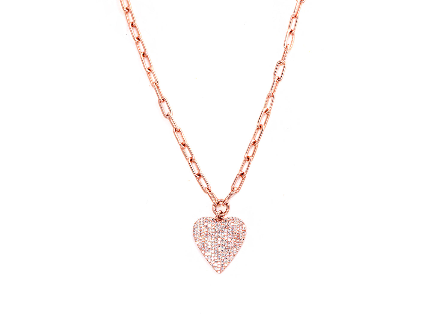 14k Rose Gold Diamond Pave Heart on Chain Link
