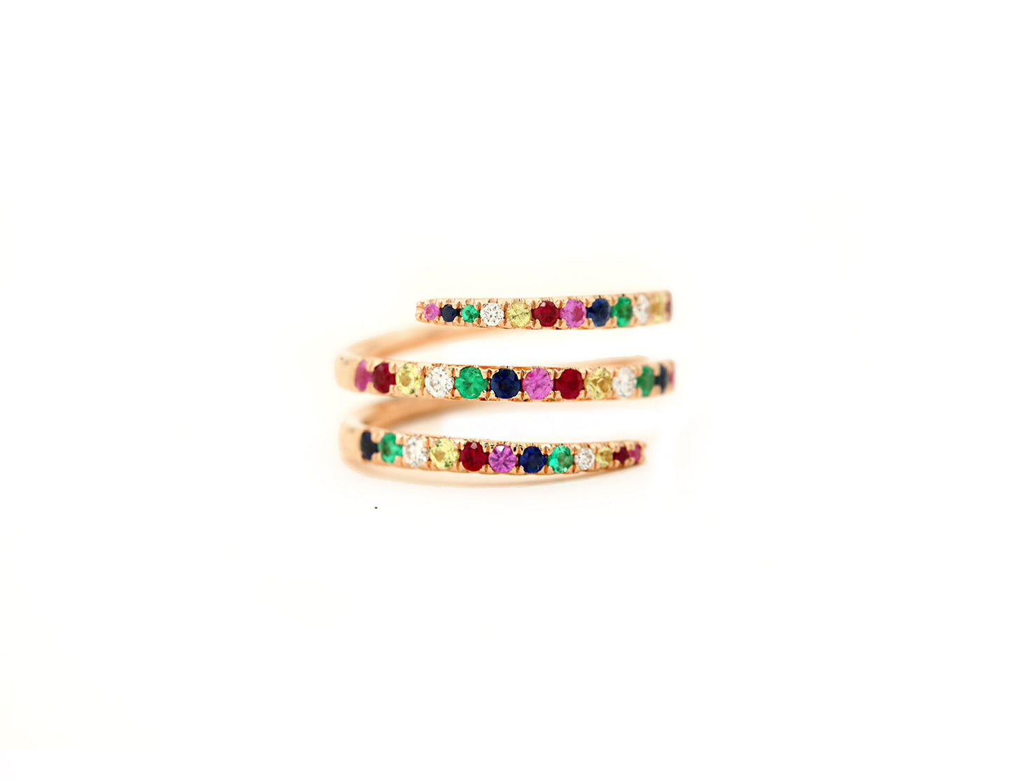 14k rose gold rainbow sapphire coil ring