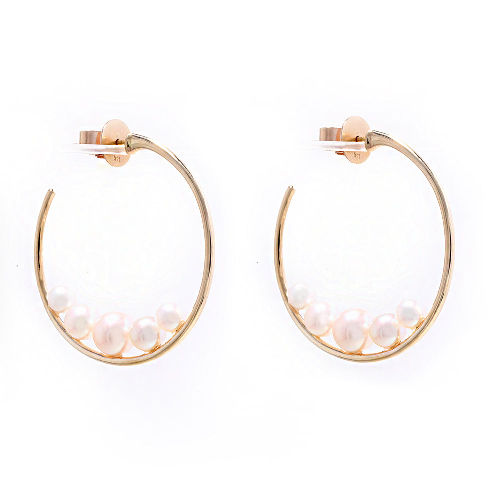 14K Gold Multiple Pearl Hoops (1 1/2 Inch)