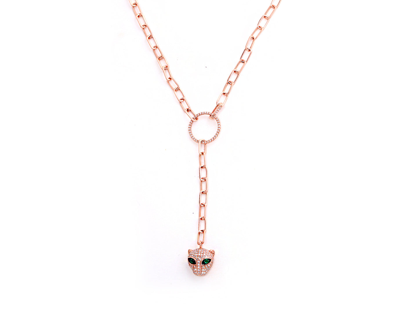 14k Rose Gold Diamond Pave and Panther Necklace on Chain Link