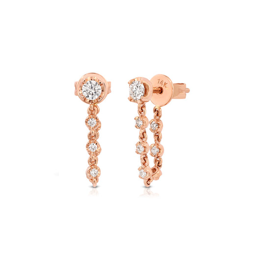 14K Rose Gold Diamond Stud and Diamond Chain Wrap Around