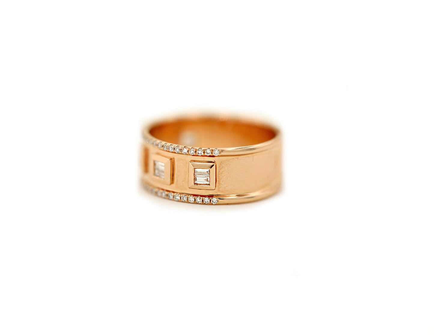 14k Rose Gold Baguette Diamond Cigar Band