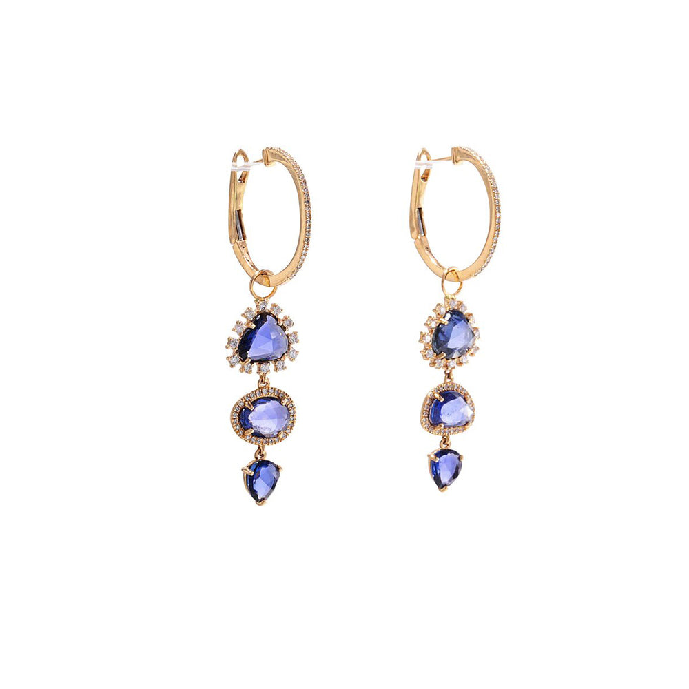 14k Gold, Diamond and Sapphire Slice Hoops