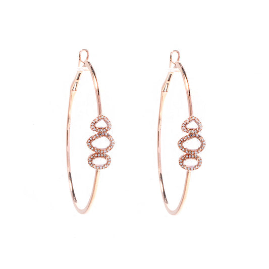 14K Rose Gold Diamond Slice and Diamond Pave Hoops (2 Inch)
