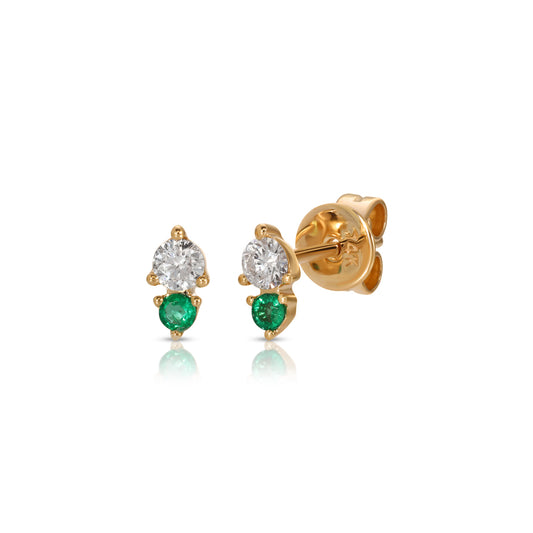 14K Rose Gold Emerald and Diamond Double Stud