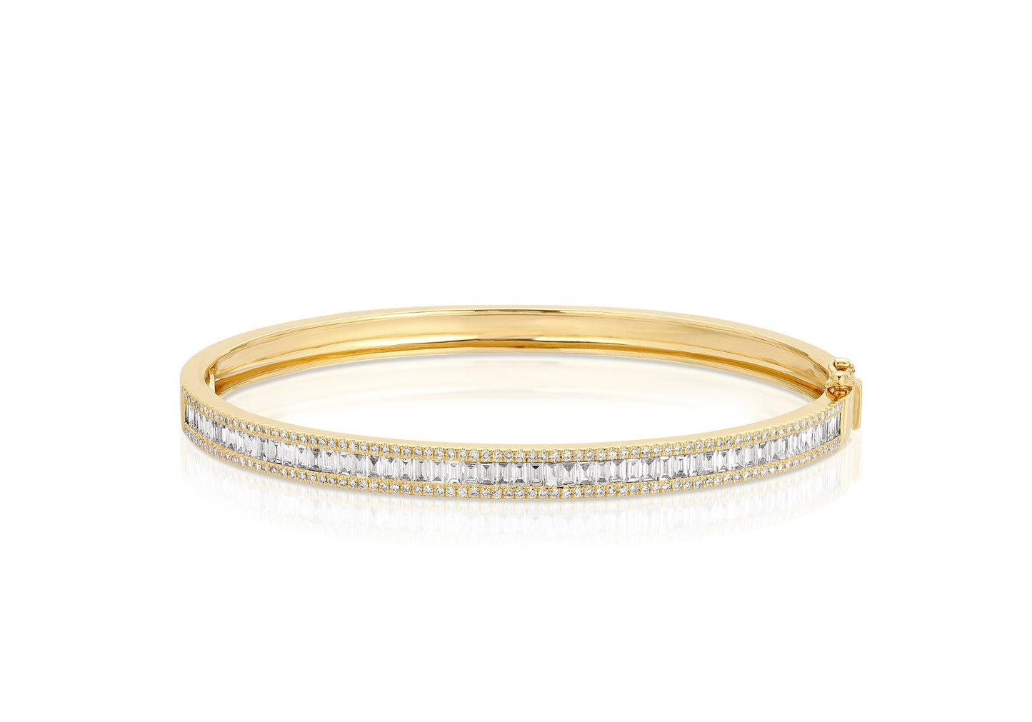 14k Yellow Gold Diamond Pave and Diamond Baguette Bangle