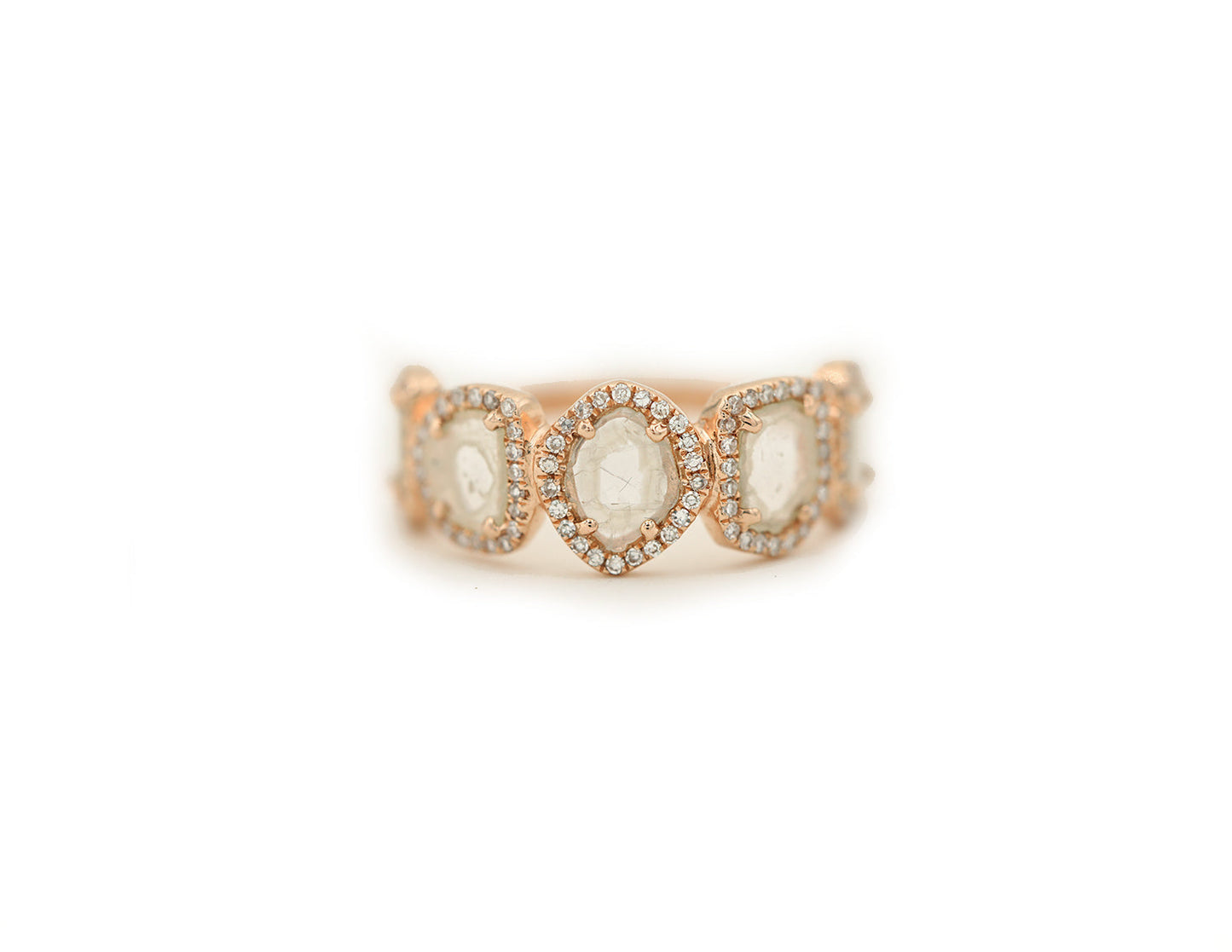 14k Rose Gold Diamond Slice and Diamond Pave Band
