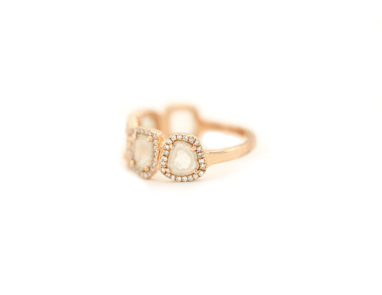 14k Rose Gold Diamond Slice and Diamond Pave Band