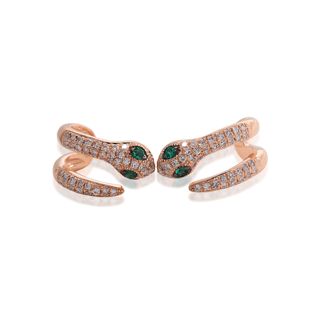 14k Yellow Gold Diamond Pave & Emerald Snake Studs