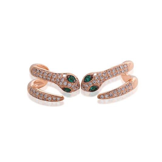 14k Yellow Gold Diamond Pave & Emerald Snake Studs