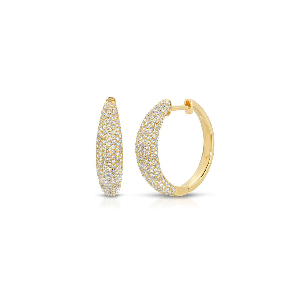 14K Yellow Gold Diamond Pave Dome Hoops