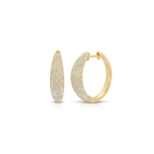 14K Yellow Gold Diamond Pave Dome Hoops