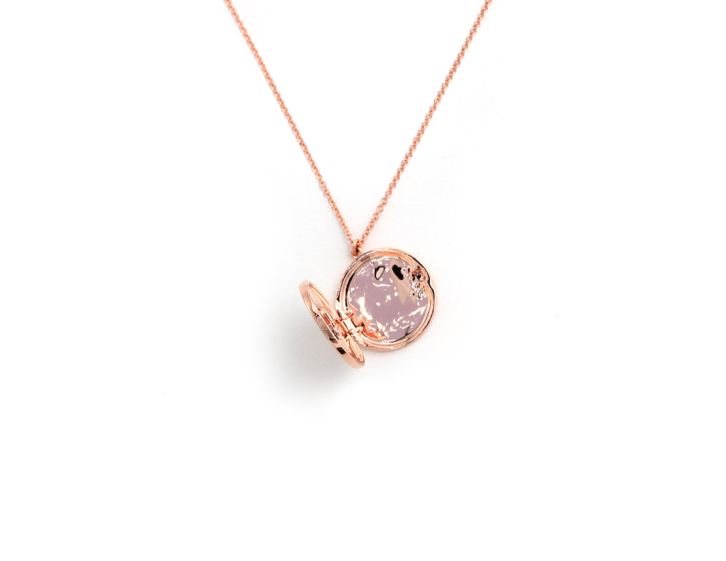 14k Rose Gold Diamond, Black Diamond and Sapphire Evil Eye Locket Necklace
