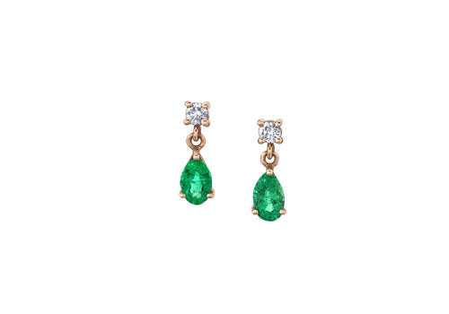 14k Yellow Gold Diamond Stud with Pear Shape Emerald Drop