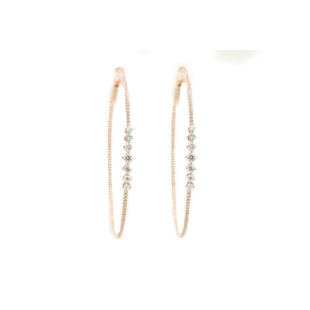 14KT Rose Gold 2 Inch Diamond Pave And Diamond Bezel Set Hoops