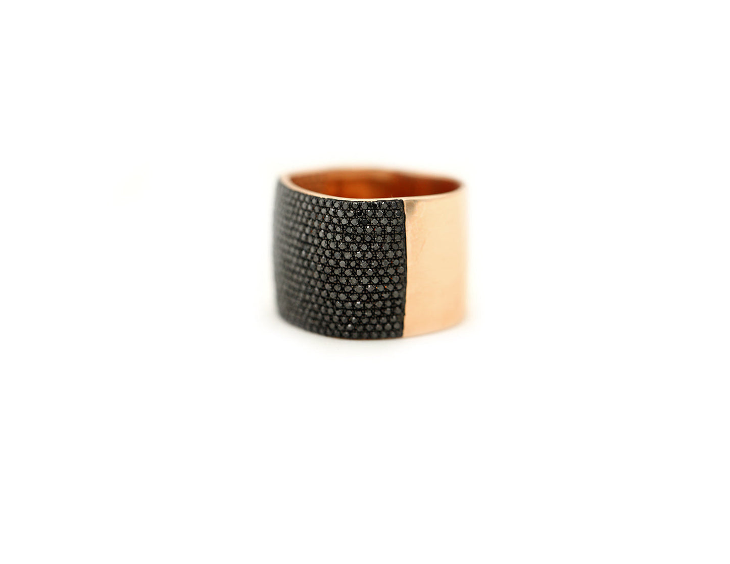 14k Rose Gold and Black Diamond Pave Square Cigar Band
