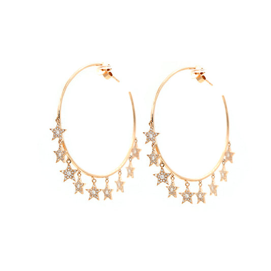 Large Rose Gold Hoops with Diamond Pave Multiple Stars