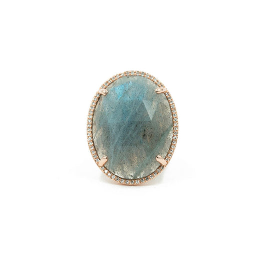 14KT Rose Gold and Diamond Pave Labradorite Ring