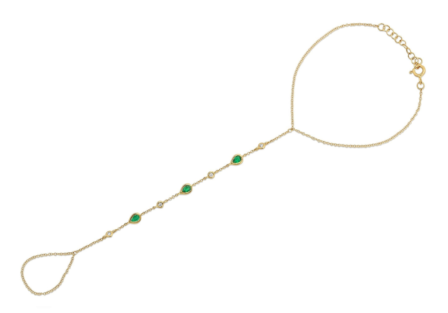 14K Yellow Gold Multiple Diamond and Pear Shape Emerald Ring/Bracelet
