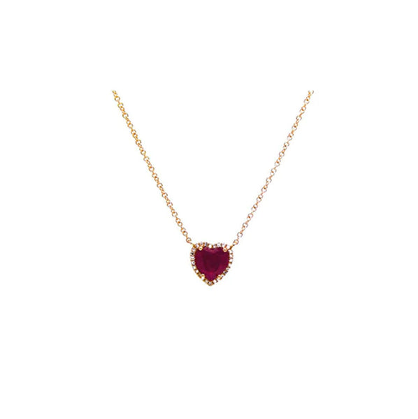 14k Rose Gold Diamond Pave and Ruby Heart Necklace 