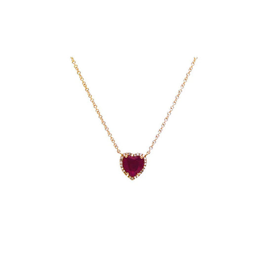 14k Rose Gold Diamond Pave and Ruby Heart Necklace 