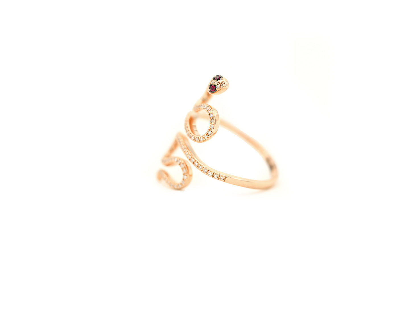 14k Rose Gold Diamond Pave Snake with Ruby Eye