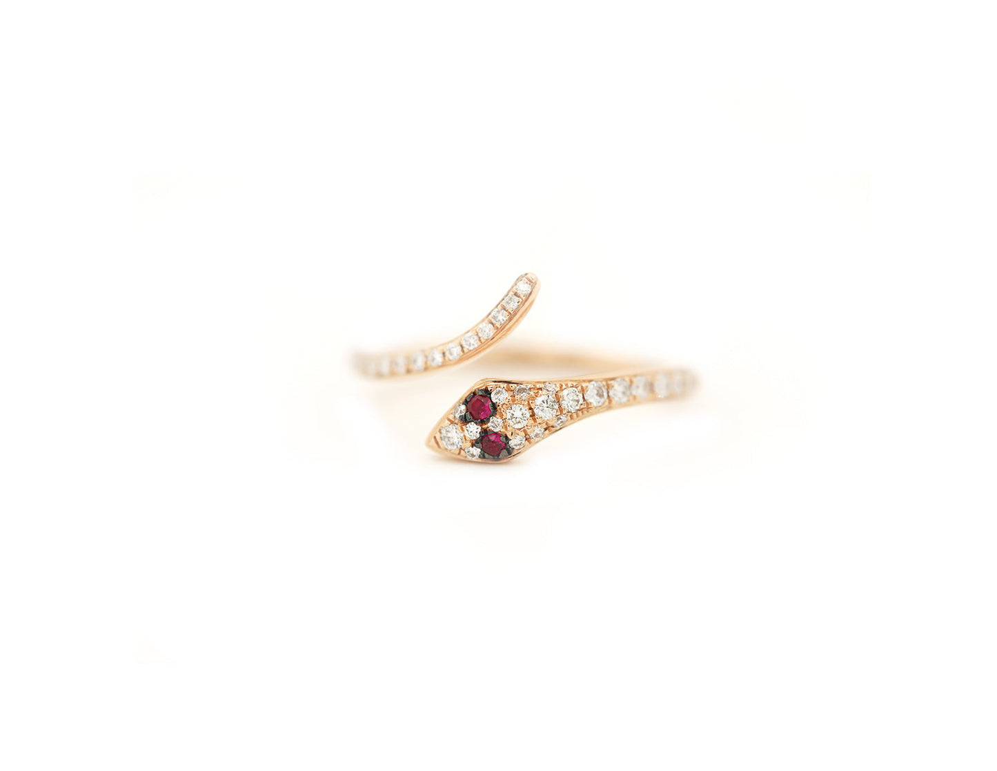 14k Rose Gold Diamond and Ruby Eye Snake Ring