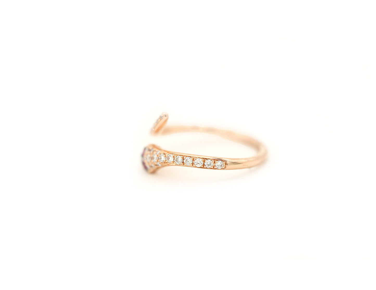 14k Rose Gold Diamond and Ruby Eye Snake Ring