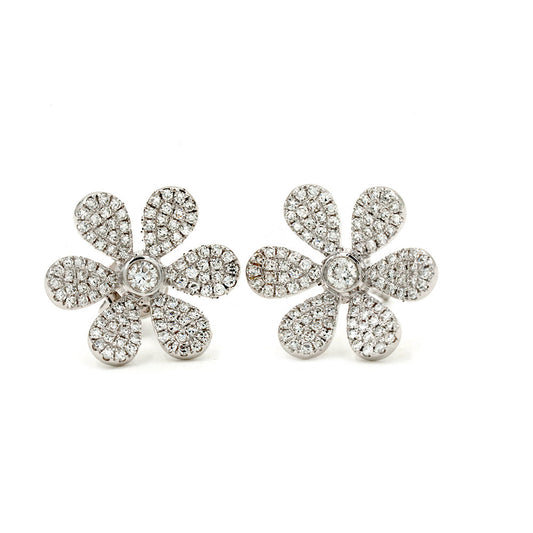 14k White Gold Diamond Pave Flower Studs