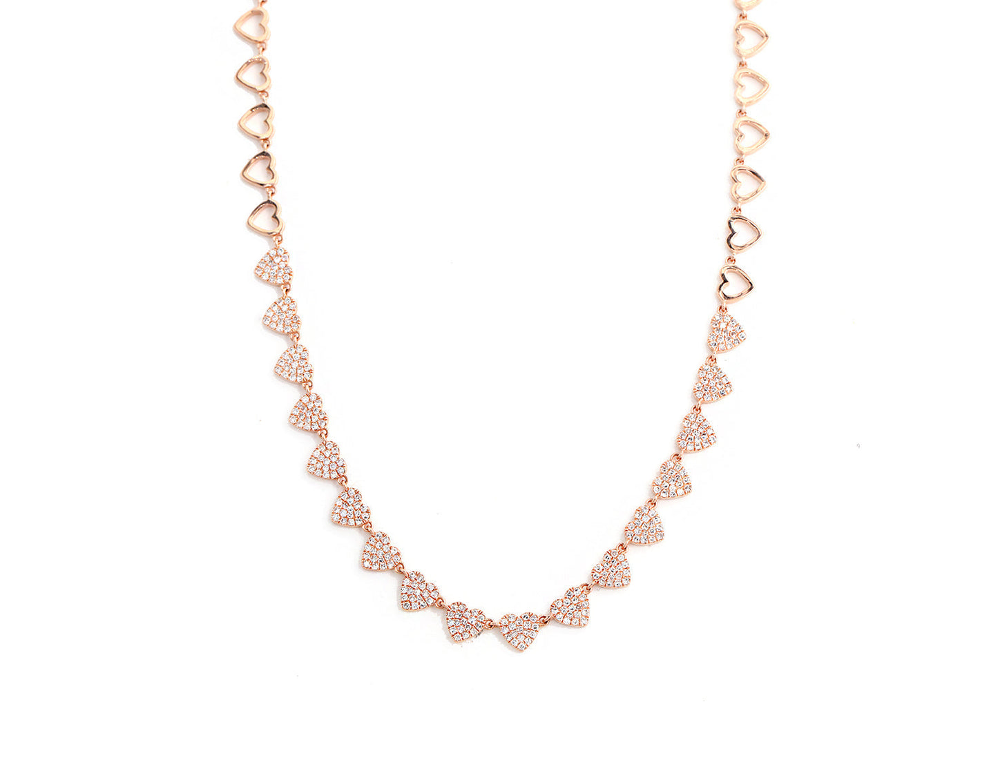 14k Rose Gold Multiple Diamond Pave Heart Choker