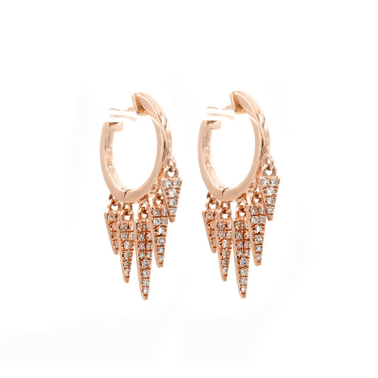 14k Rose Gold Diamond Pave Multiple Spike Huggies