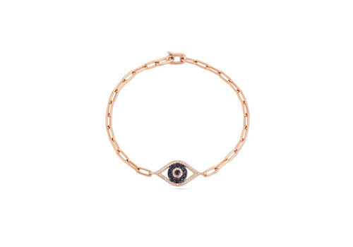14K Rose Gold Chain Link Sapphire and Diamond Evil Eye Bracelet