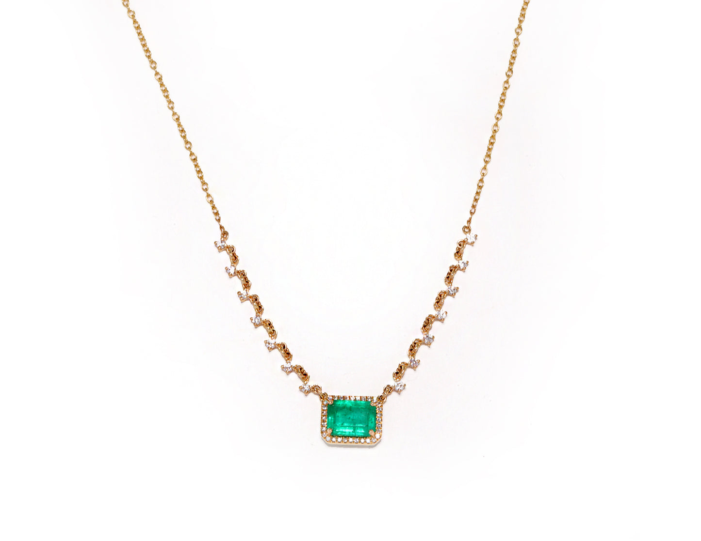 14K Rose Gold Diamond and Emerald Necklace