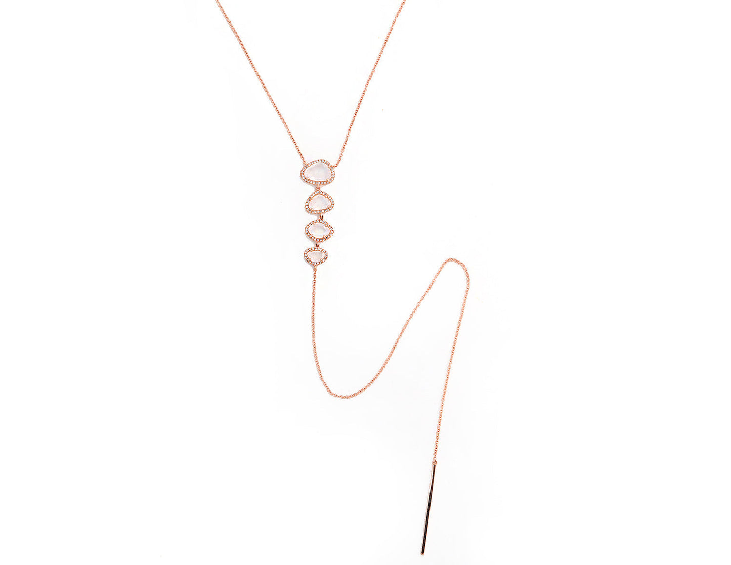 14k Rose Gold Diamond Pave and Moonstone Slice Lariat