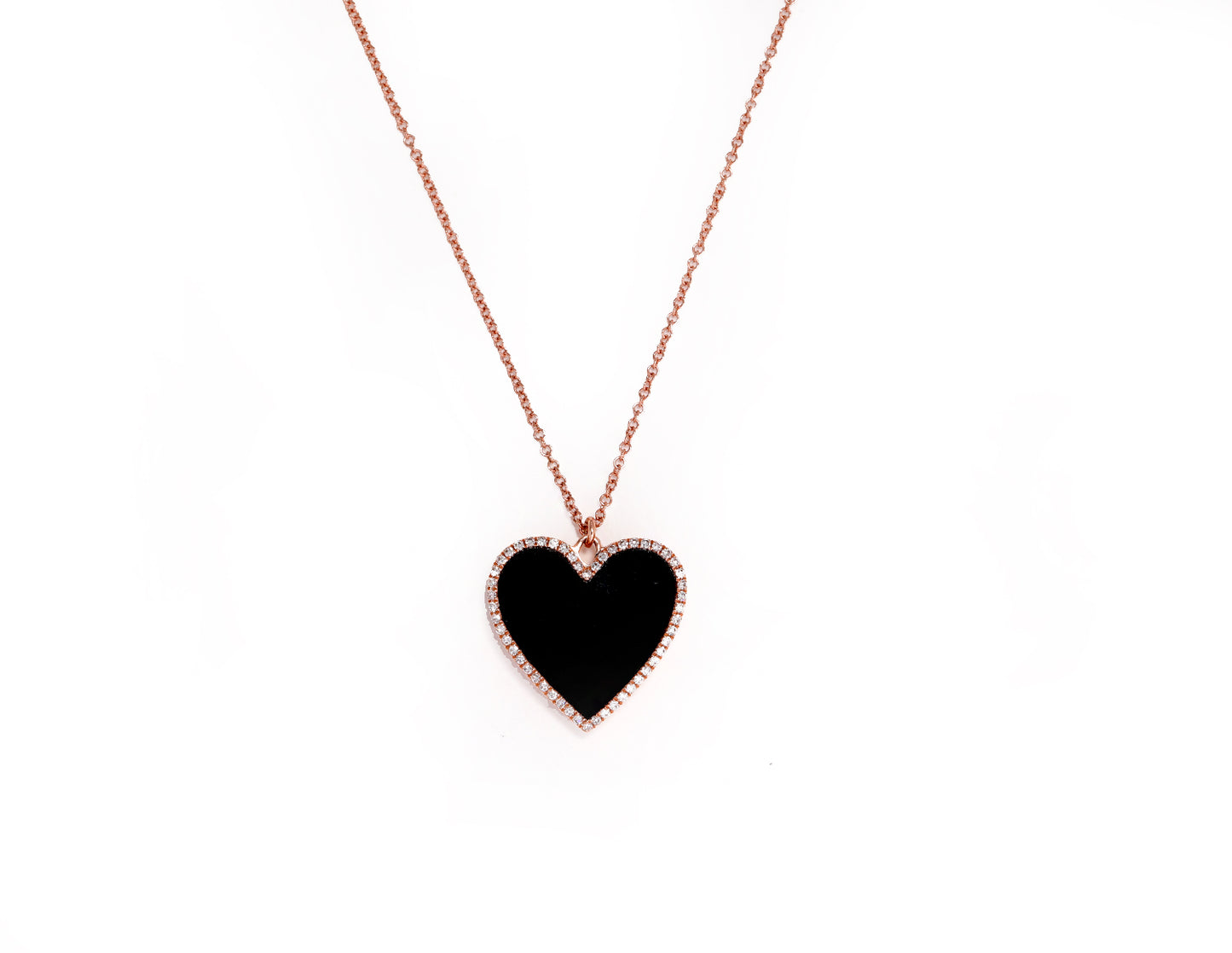 14K Rose Gold Diamond and Black Agate Heart Locket